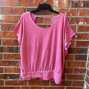 Lane Bryant Womens 14/16 Pink Hacci Knit Keyhole Back Batwing Top Blouse